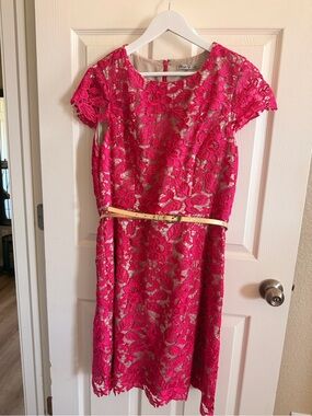 Eliza J Hot Pink Lace Dress with Nude Lining